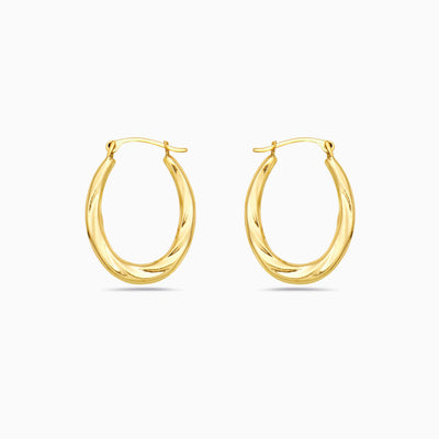 14K Gold Oval Hoop Earrings