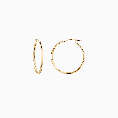 14K Yellow Gold Classic Shiny Polished Round Hoop Earrings - 1.5mm tube