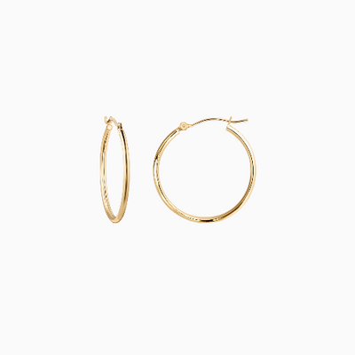 14K Yellow Gold Classic Shiny Polished Round Hoop Earrings - 1.5mm tube