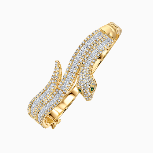 18K Gold Over Sterling Silver Sparkly Wrap Snake Bangle Bracelet