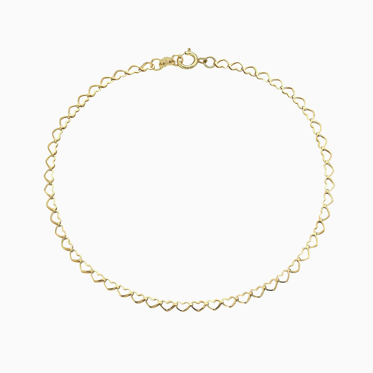 14K Gold 2.5MM Open Heart Link Chain Anklet