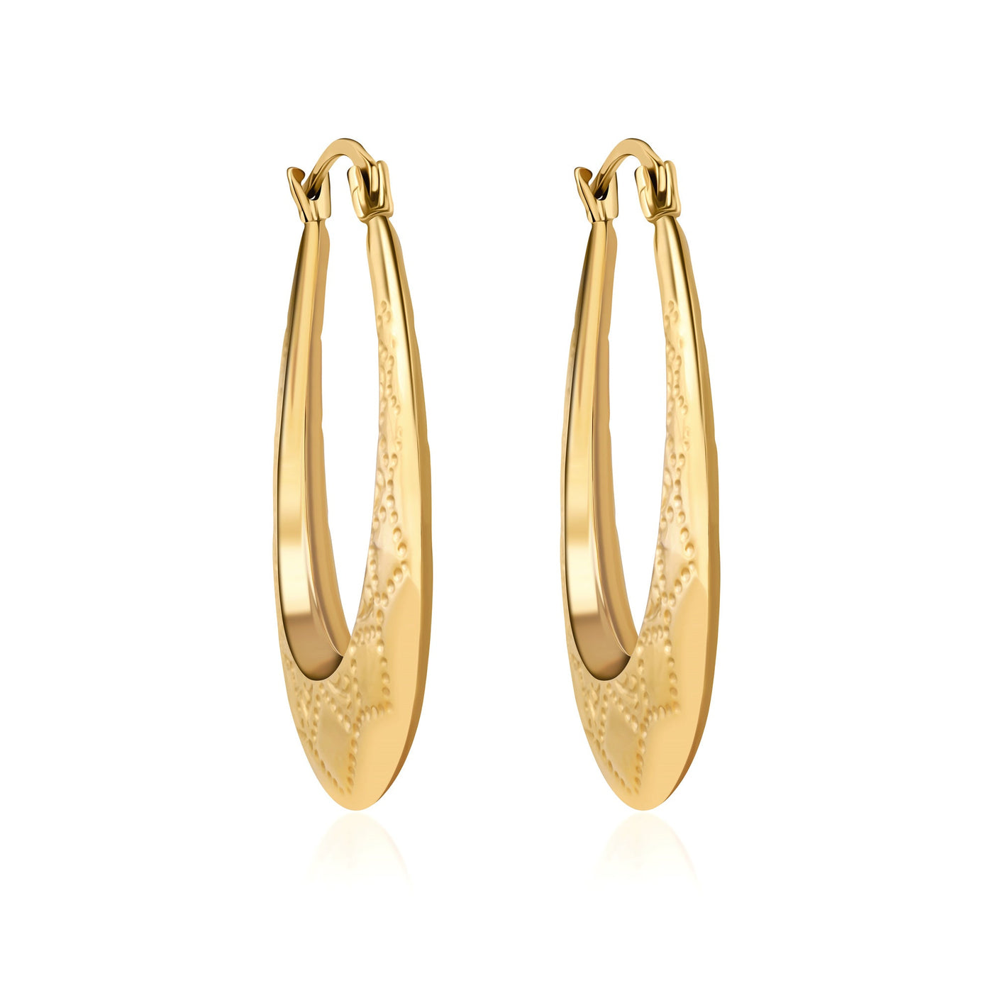 10K Gold Oval Diamond Cut Hoop Earrings