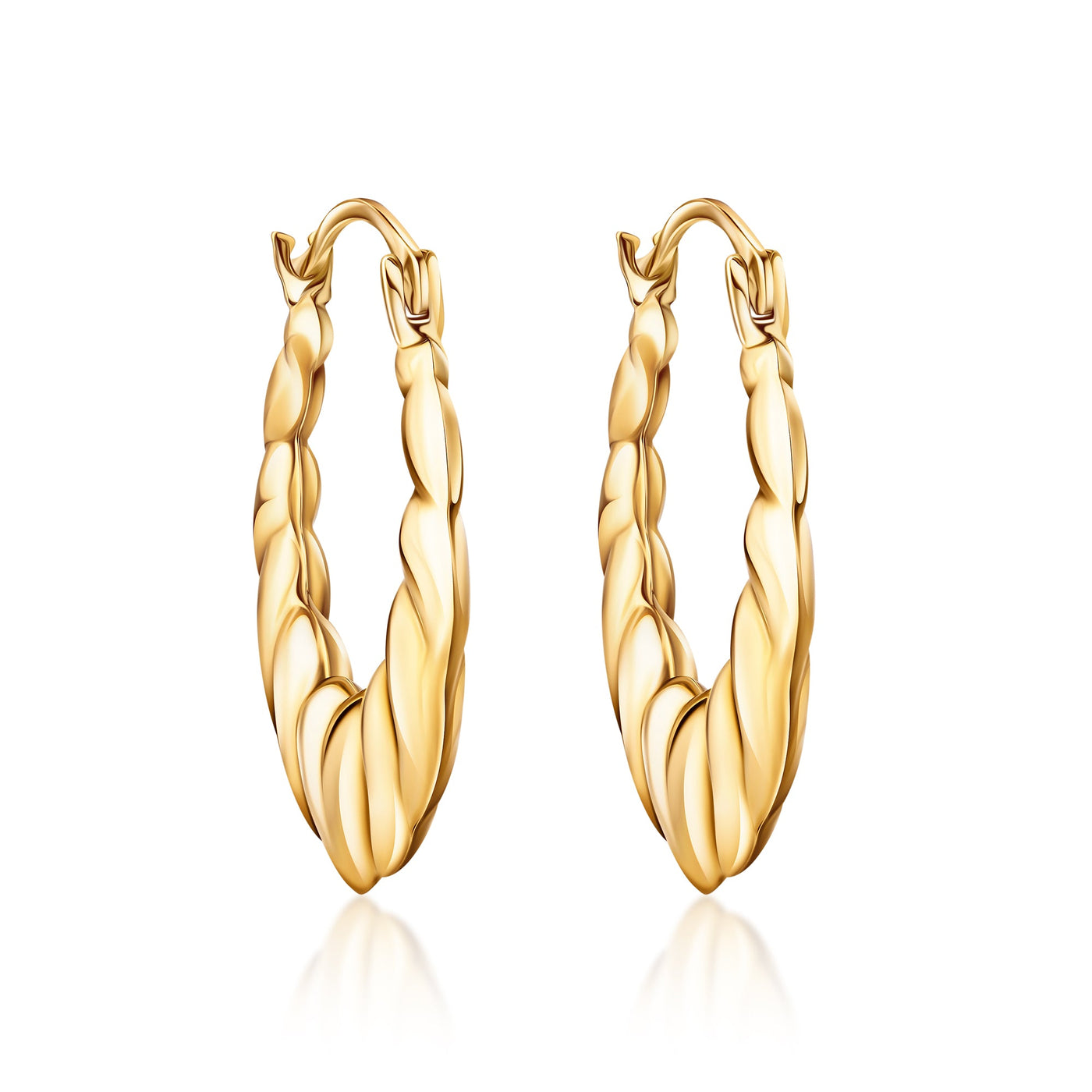 10K Gold Oval Heart Hoop Earrings