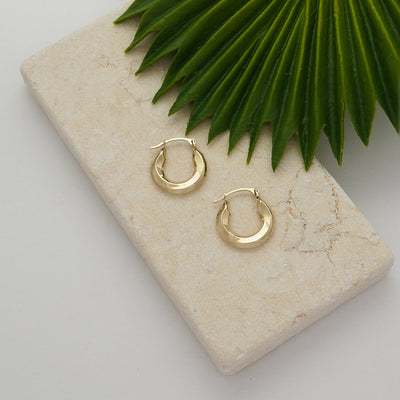 10K Gold High Polish Shiny Sqaured Mini Hoop Earrings