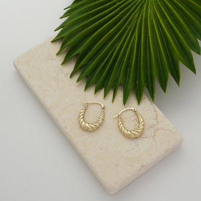 10K Gold Braided Oval Hoop Earrings