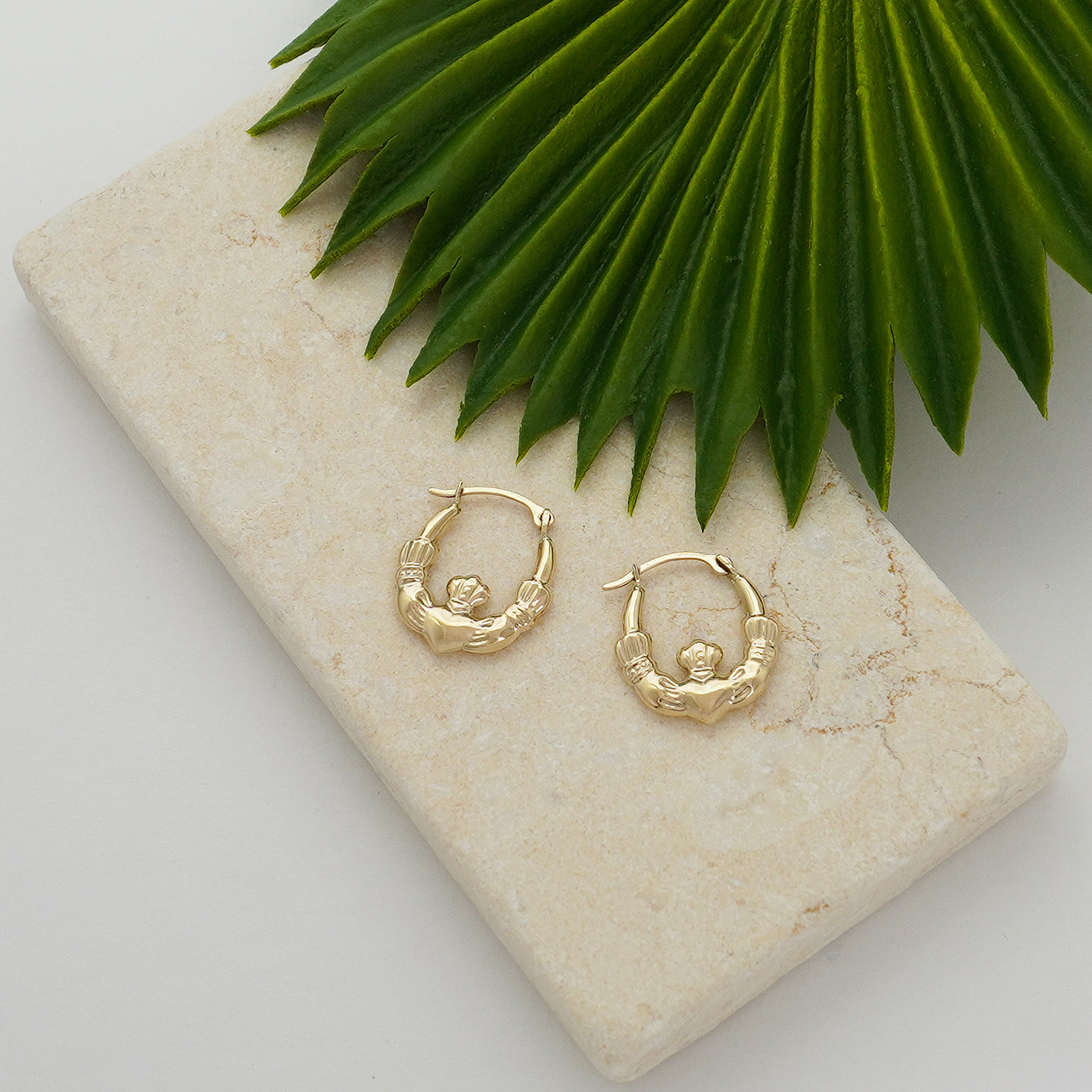 Solid Gold Irish Claddagh Hoop Earrings