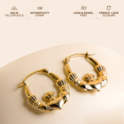 Solid Gold Irish Claddagh Hoop Earrings