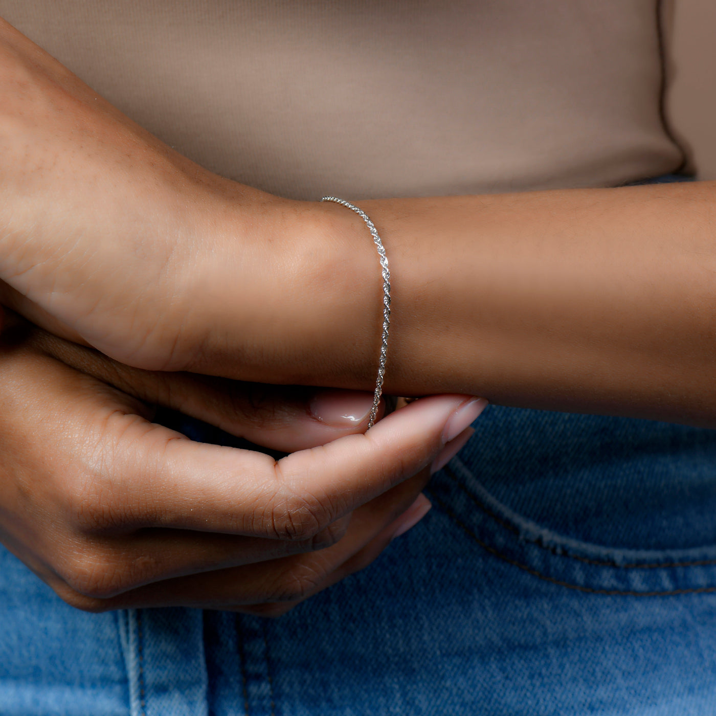 14K Gold Diamond Cut Rope Chain Bracelet