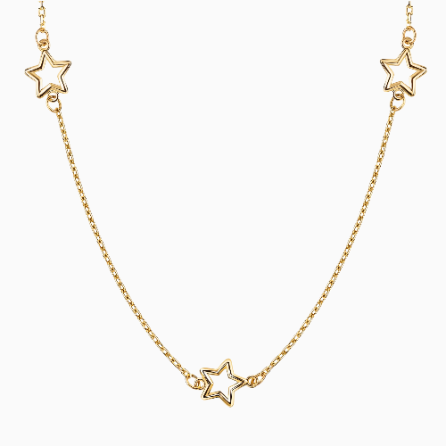 14K Solid Gold Alternating Star Chain Necklace