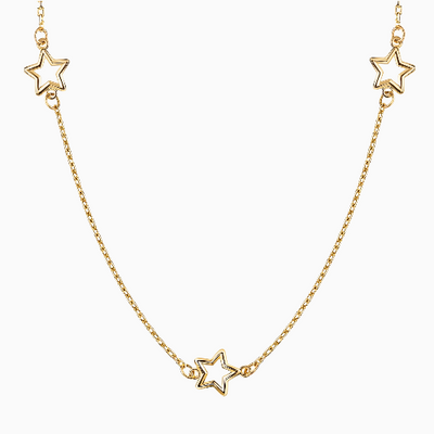 14K Solid Gold Alternating Star Chain Necklace