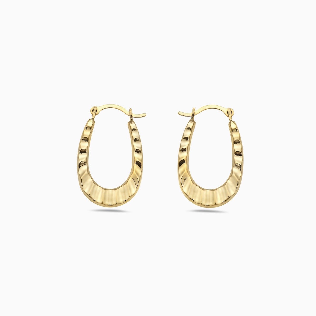 14K GOLD OVAL DC HAMMERED HOOP EARRINGS