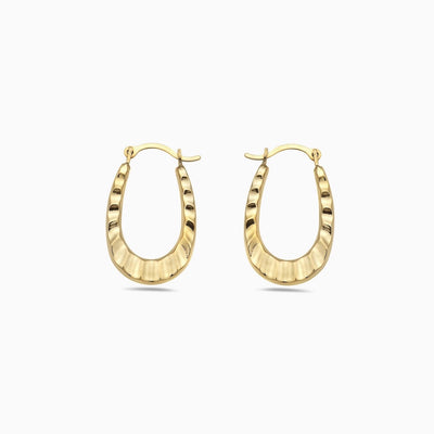 14K GOLD OVAL DC HAMMERED HOOP EARRINGS