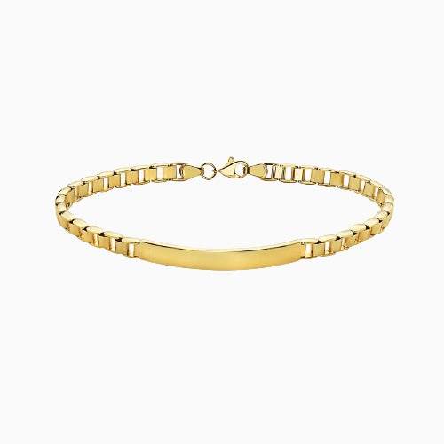 10K Gold Double Box Link Chain ID Bracelet