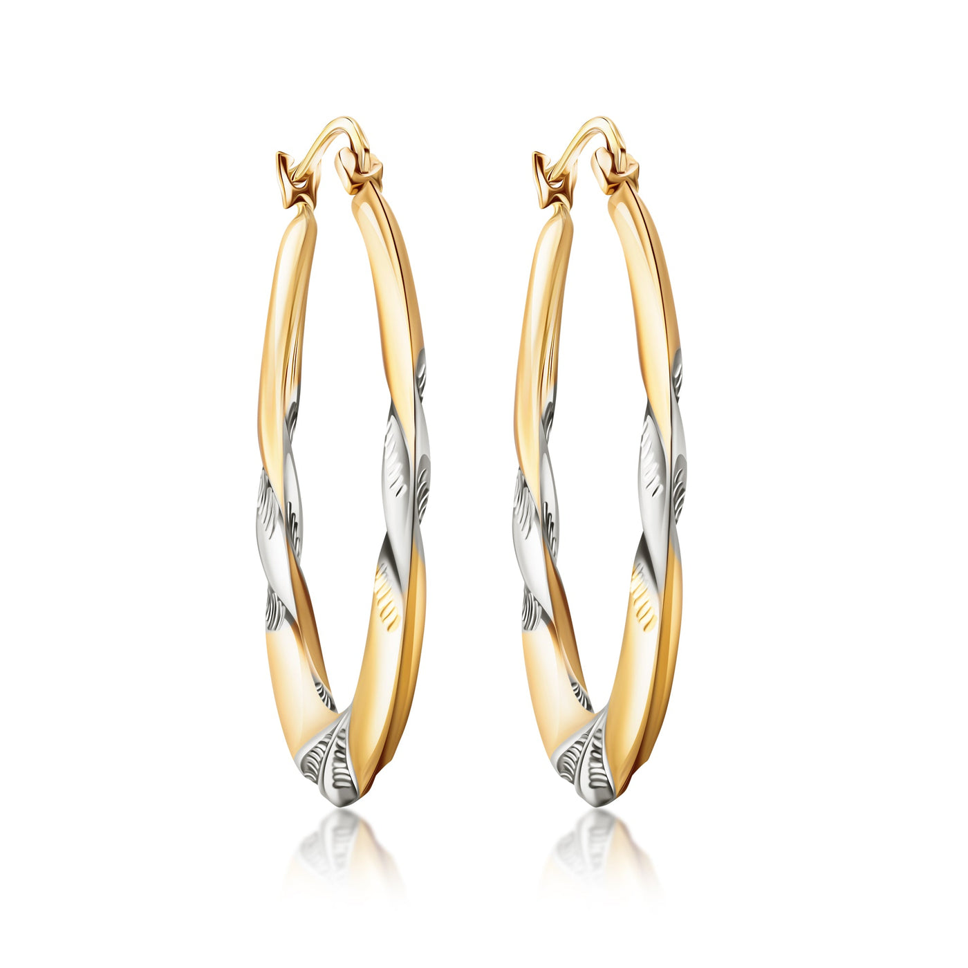 14K Gold Round Twisted Two Tone Hoop Earrings