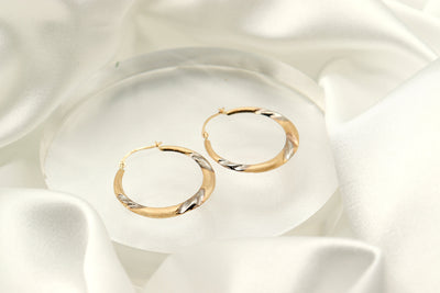 14K Gold Round Twisted Two Tone Hoop Earrings