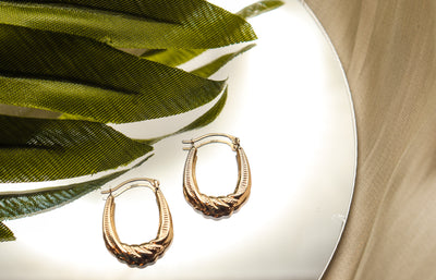 14K Gold Oval Twist Hoop Earrings