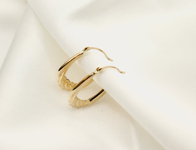 14K Gold Oval Twist Hoop Earrings