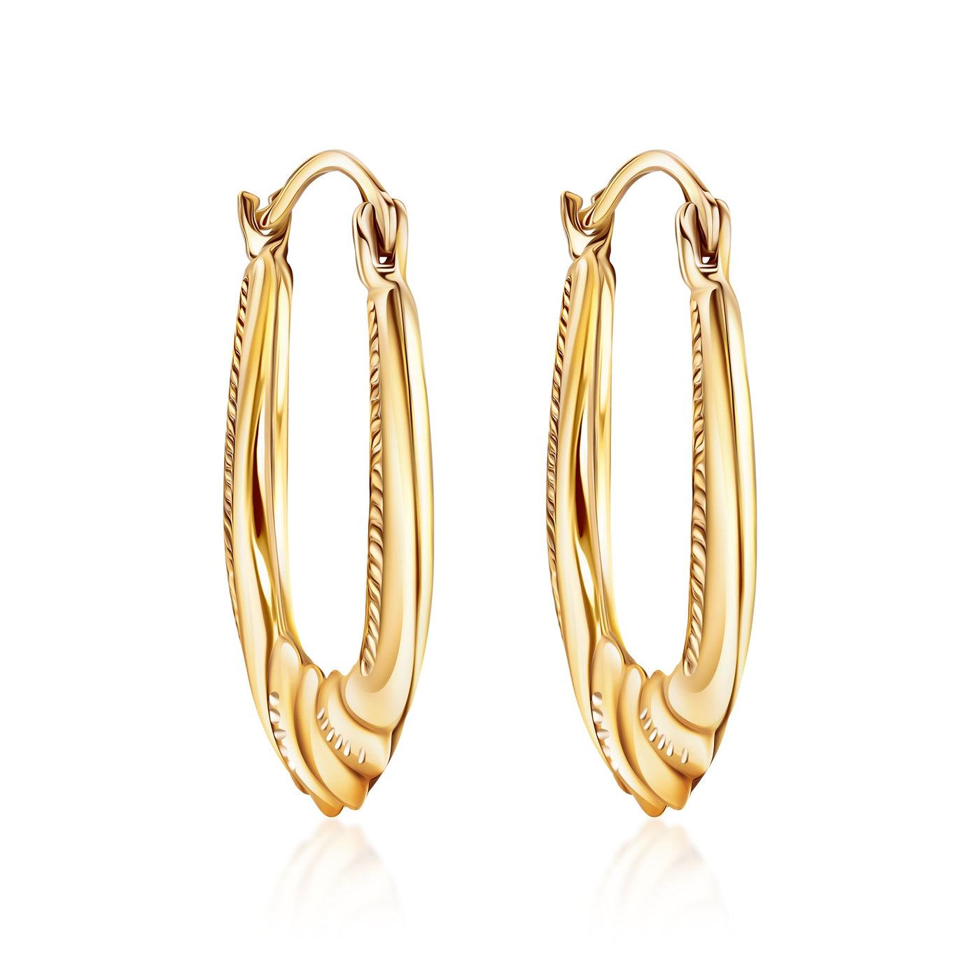 14K Gold Oval Twist Hoop Earrings