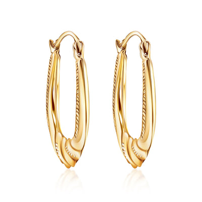 14K Gold Oval Twist Hoop Earrings