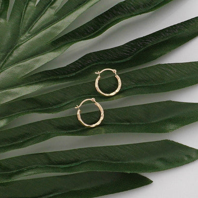 14K Gold Hammered Swoosh Hoop Earrings