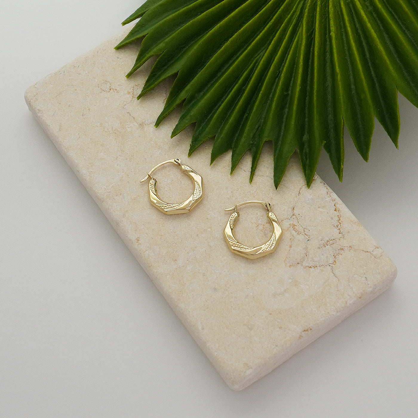 14K Gold Geometric hexagonal Hoop Earrings