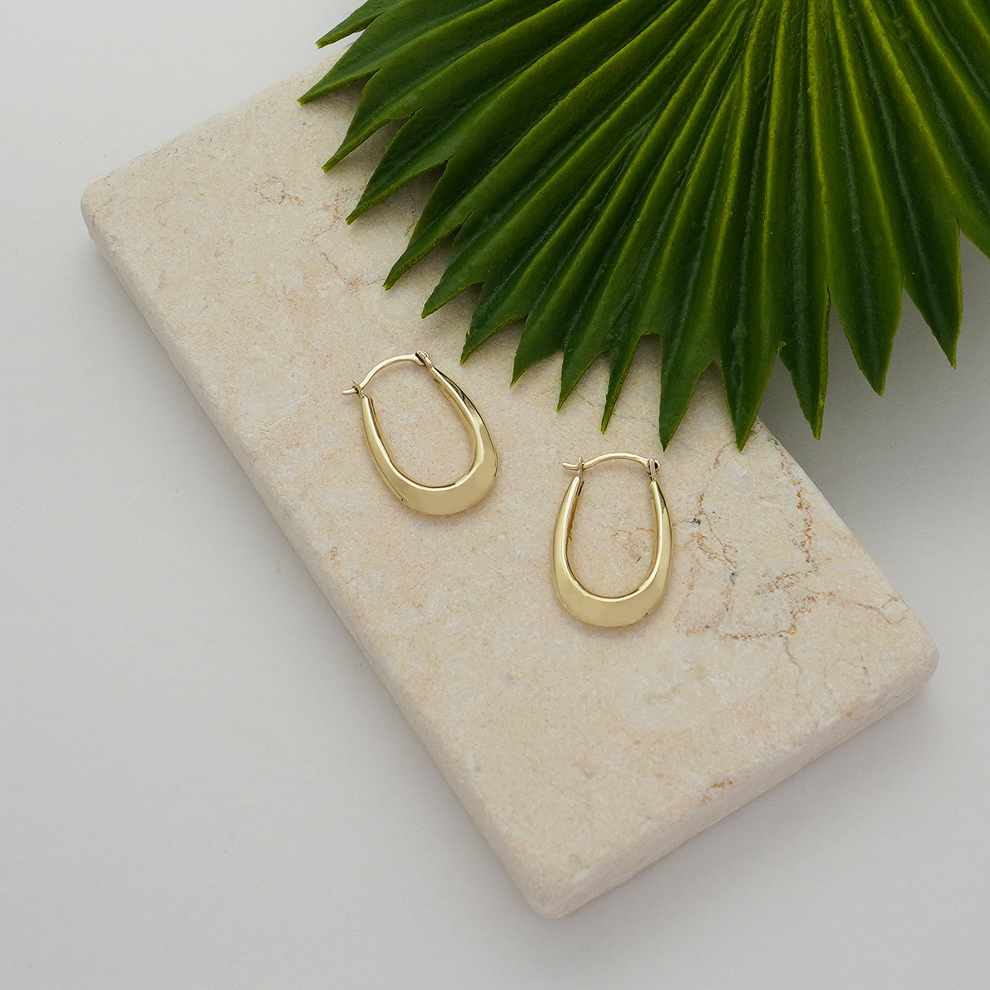 14K Gold Oval Shape Bib Hoop Earrings