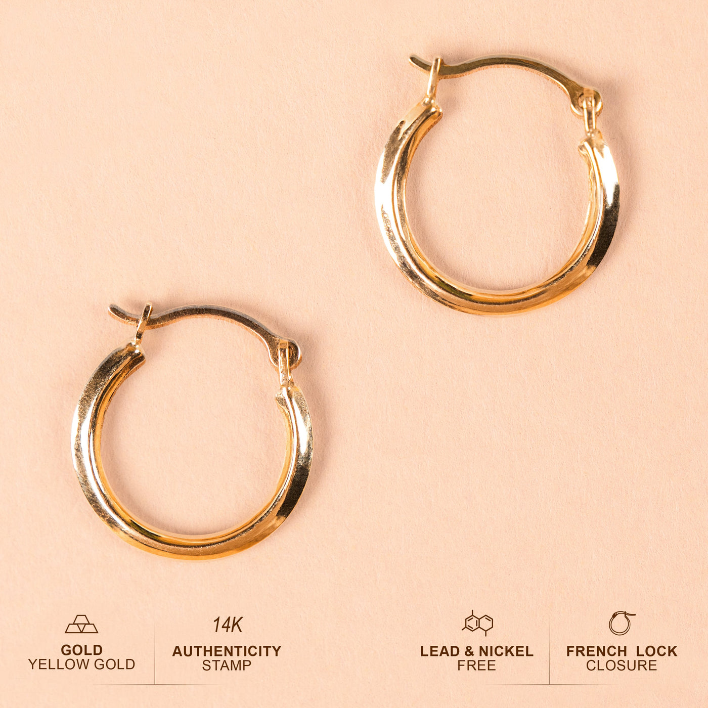 14K Gold Hammered Swoosh Hoop Earrings