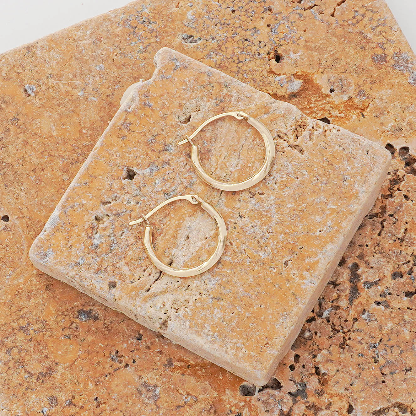 Solid Gold Slash Diamond cut Hoop Earrings