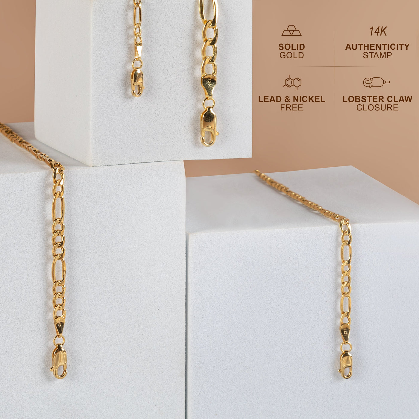 14K Gold Figaro Chain Necklaces for Men