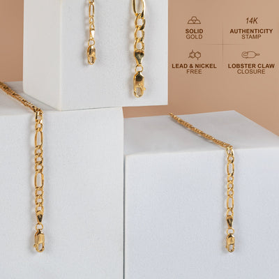 14K Gold Figaro Chain Necklaces for Men