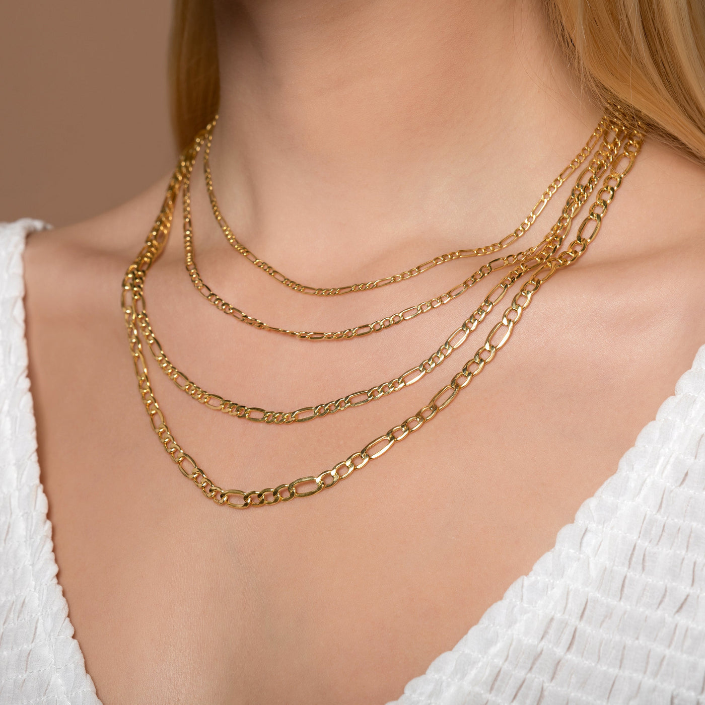 14K Gold Figaro Chain Necklaces