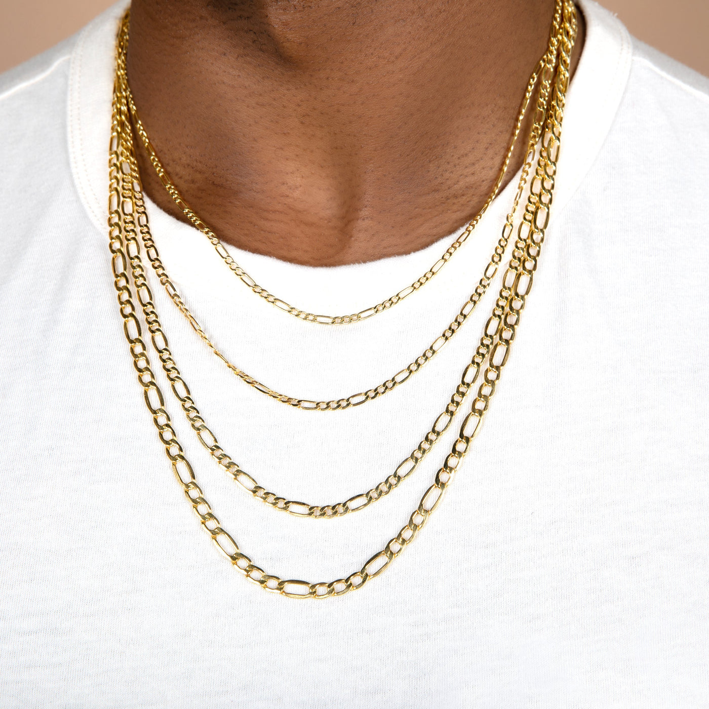 14K Gold Figaro Chain Necklaces for Men