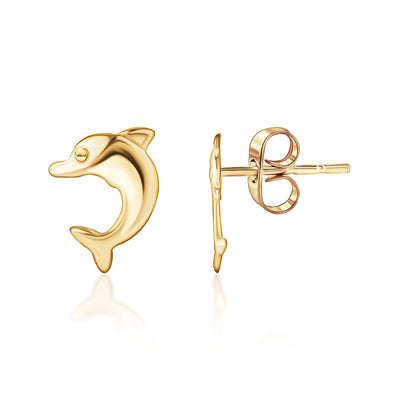 14K Gold Dolphin Small Stud Earrings