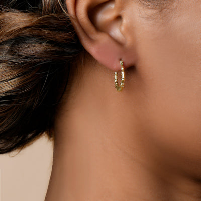 14K GOLD BAMBOO STYLE HOOP EARRINGS