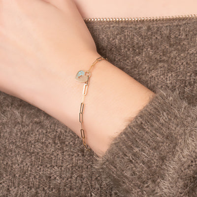 14K Gold Turquoise Heart Lock Bracelet