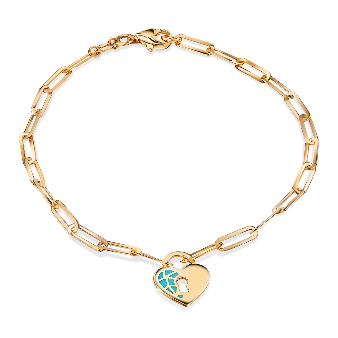 14K Gold Turquoise Heart Lock Bracelet Necklace Set