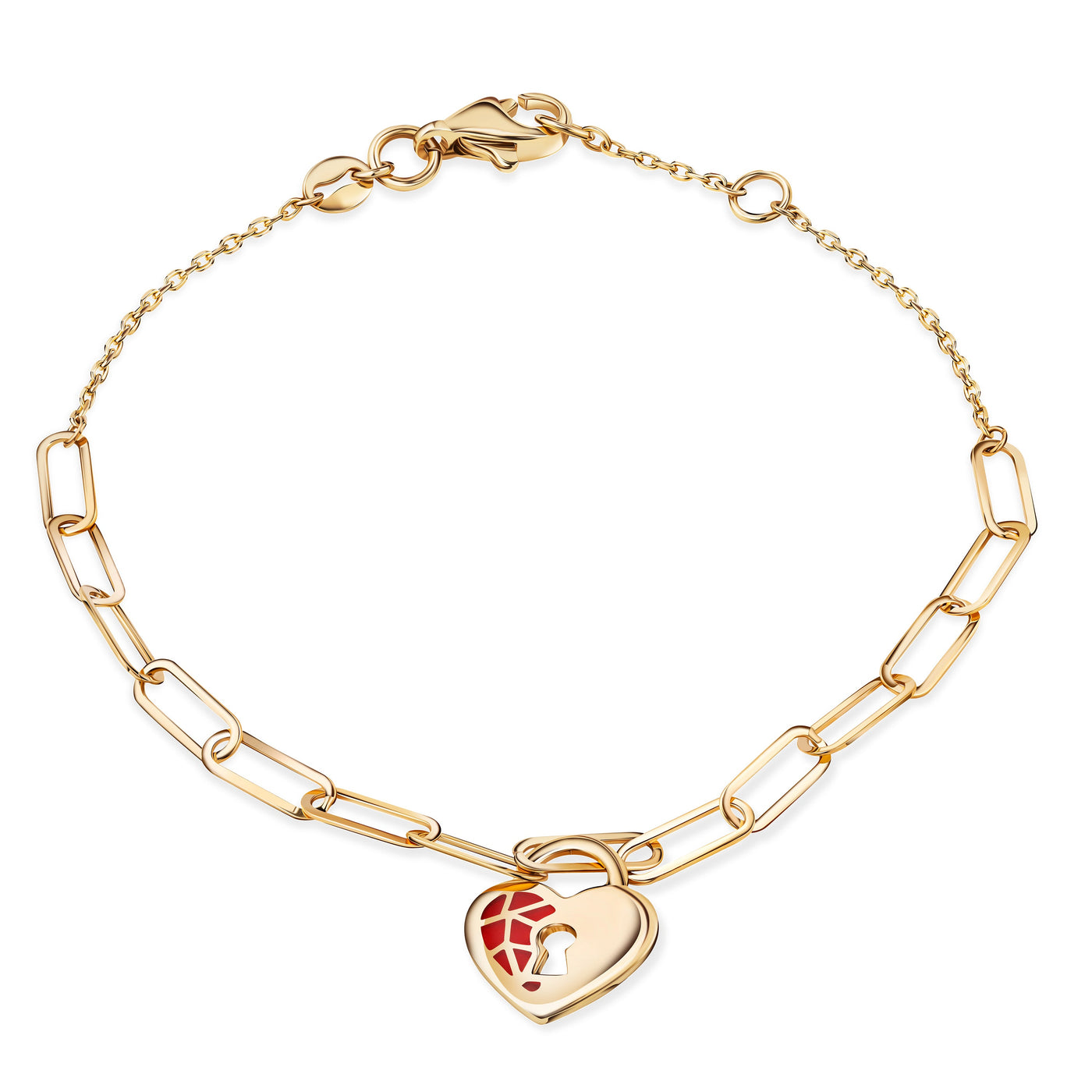 14K Gold Ruby Lock Heart Bracelet Necklace Set