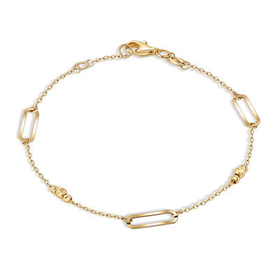 14K Solid Gold Paperclip And Diamond Cut Ball Alternating Bracelet Necklace Set