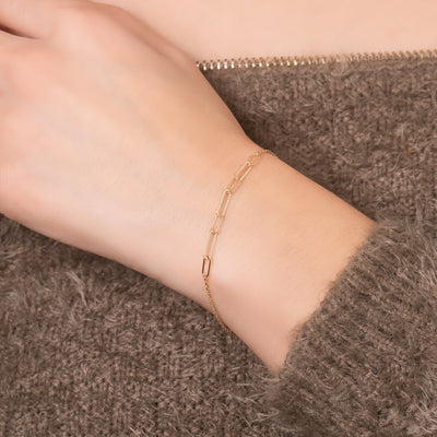 14K Solid Gold Paperclip Chain Bracelet