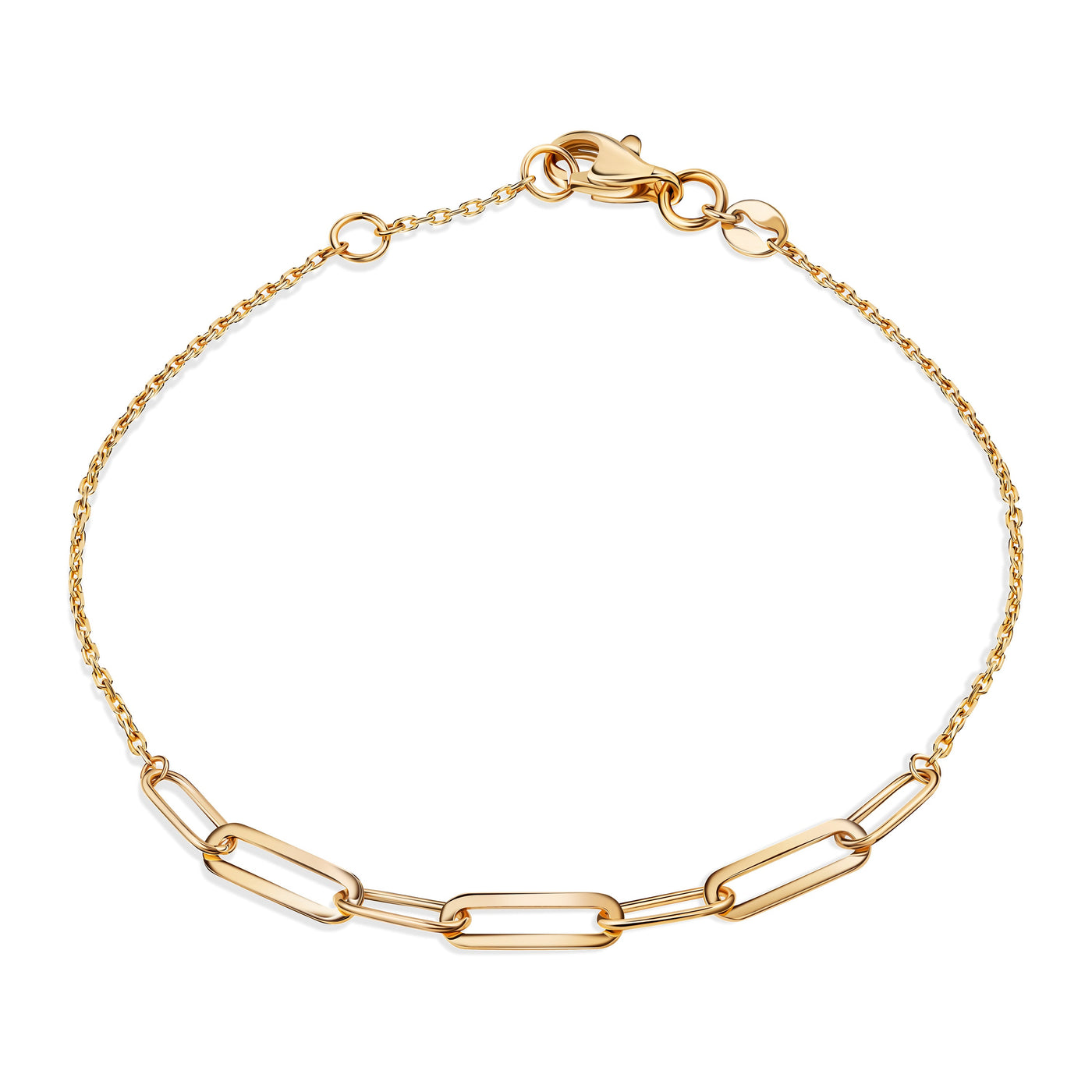 14K Solid Gold Paperclip Chain Bracelet Necklace Set