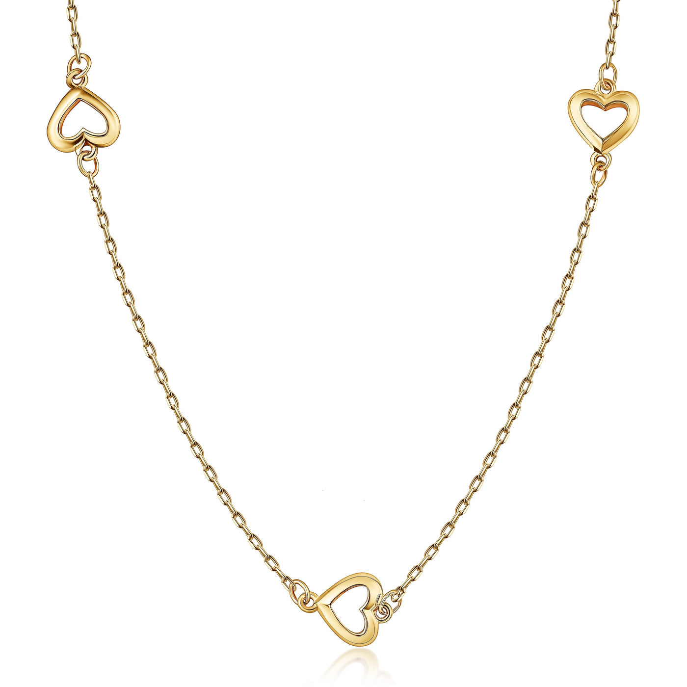 14K Solid Gold Alternating Heart Chain Bracelet Necklace Set