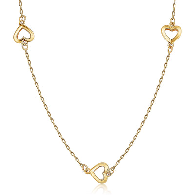 14K Solid Gold Alternating Heart Chain Bracelet Necklace Set