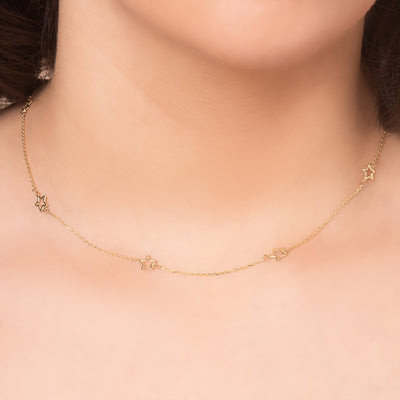 14K Solid Gold Alternating Star Chain Necklace