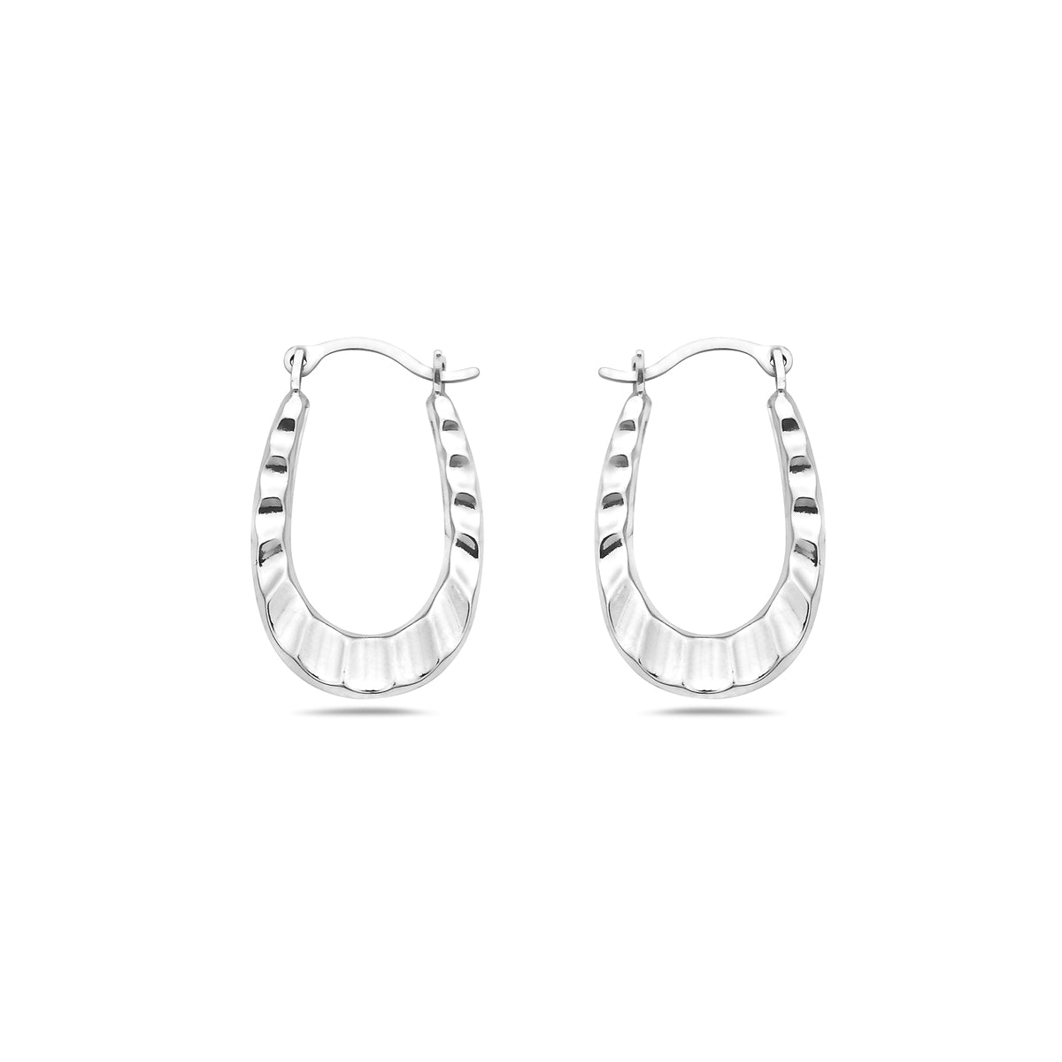 14K GOLD OVAL DC HAMMERED HOOP EARRINGS