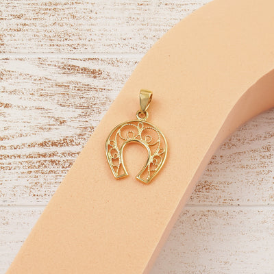 14K Gold Delicate Details Horseshoe Lucky Pendant