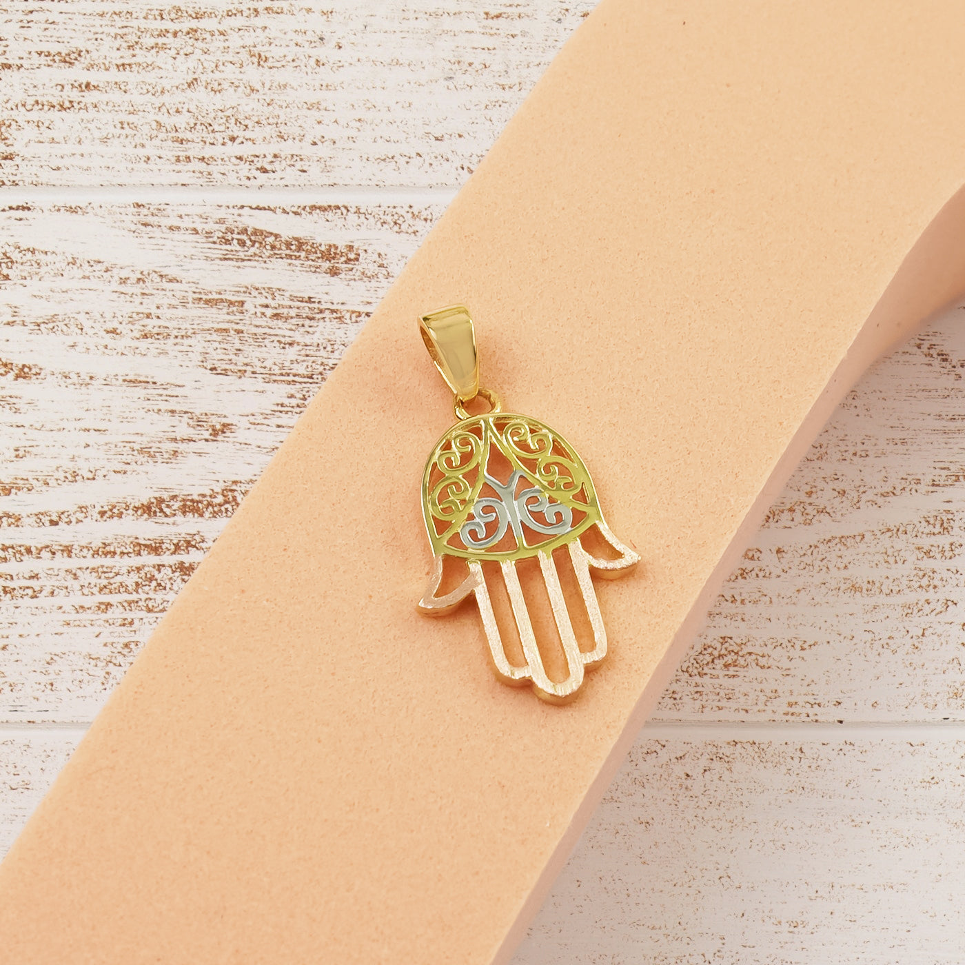 14K Gold Three-Toned Hamsa Hand Pendant