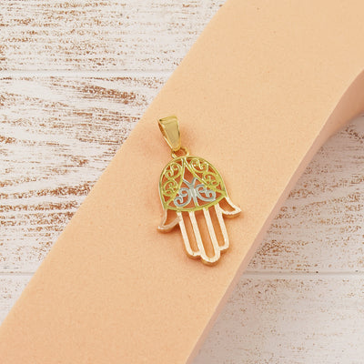 14K Gold Three-Toned Hamsa Hand Pendant