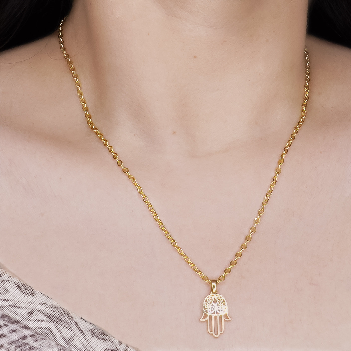 14K Gold Three-Toned Hamsa Hand Pendant