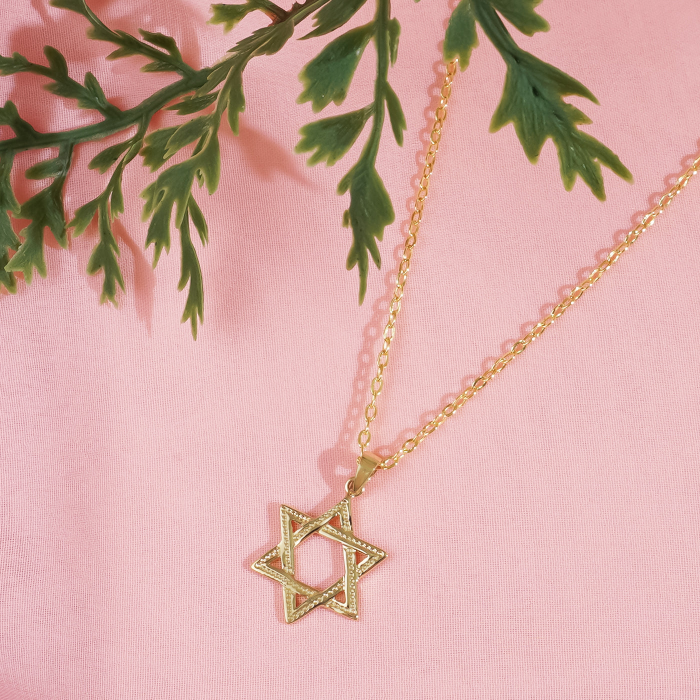 14K Gold Star of David Hexagram Pendant