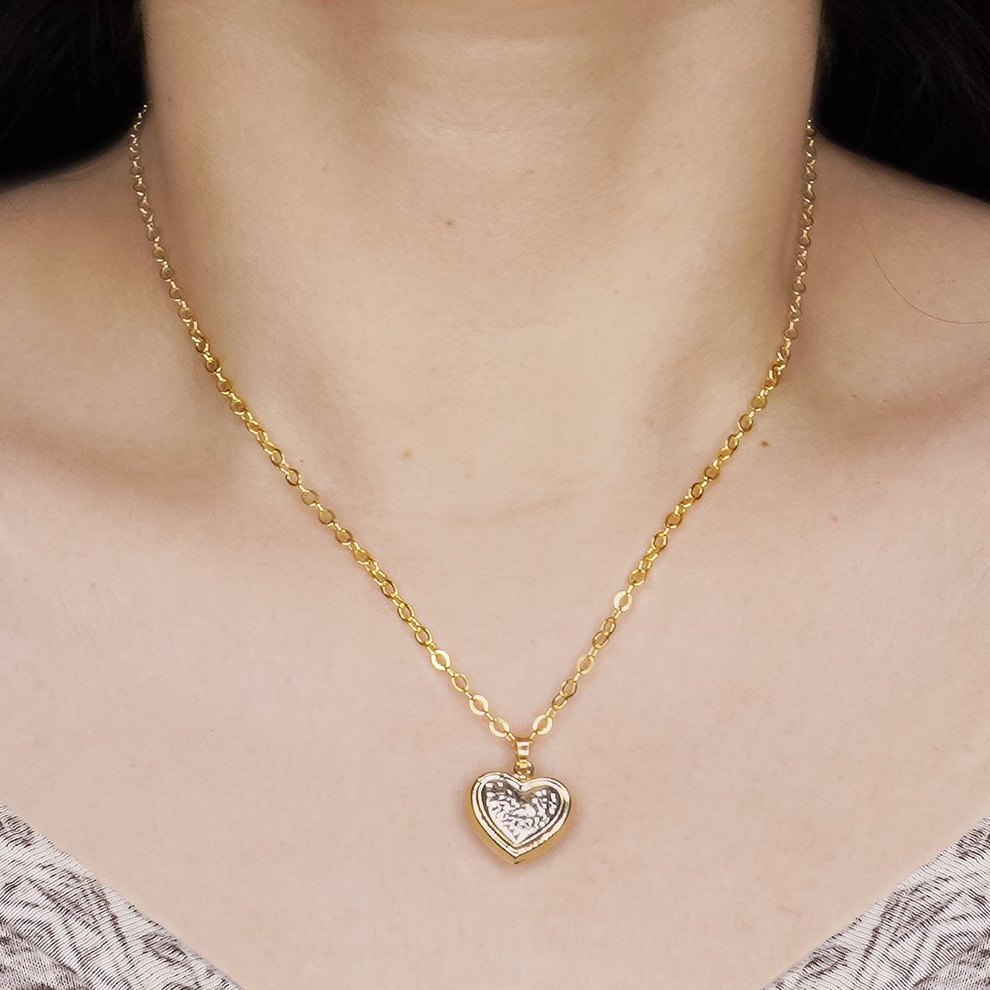 14K Gold Two Toned Diamond Cut Heart Pendant